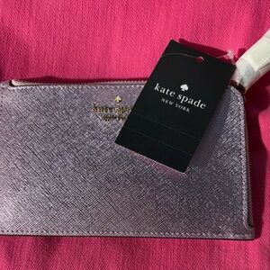 Kate Spade NWT Purple/Pink Metallic Lucy KJ030 Wristlet Clutch with Gold Logo